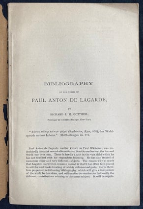 Item 281613. BIBLIOGRAPHY OF THE WORKS OF PAUL ANTON DE LAGARDE