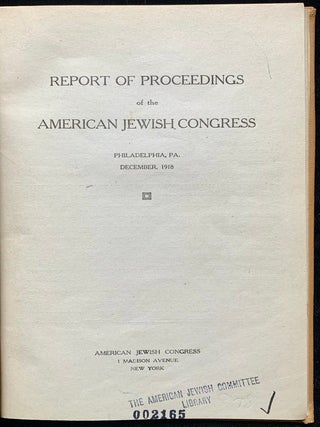 Item 281623. REPORT OF PROCEEDINGS OF THE AMERICAN JEWISH CONGRESS.