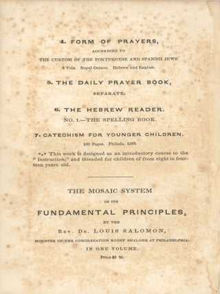 Item 281632. TWELVE SERMONS DELIVERED IN THE NEW TEMPLE OF THE ISRAELITES AT HAMBURGH. TRANSLATED FROM THE GERMAN BY ANNA MARIA GOLDSMID. FIRST AMERICAN EDITION.