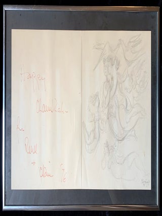 Item 281653. [FRAMED AND SIGNED ETCHING, TWO FLYING LOVERS WITH ANGELS AND BIRDS]