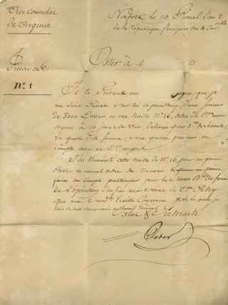 FRENCH REVOLUTION-ERA LETTER WRITTEN BY MARTIN OSTER, FRENCH VICE CONSUL IN VIRGINIA, TO FRENCH...