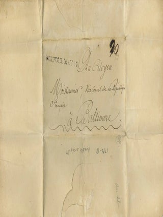 Item 281688. [FRENCH REVOLUTION-ERA LETTER WRITTEN BY MARTIN OSTER, FRENCH VICE CONSUL IN VIRGINIA, TO FRENCH VICE CONSUL IN BALTIMORE FRAN&Ccedil;OIS MOISSONNIER, DISCUSSING A PAYMENT TO JEWISH MERCHANT MOSES MYERS OF NORFOLK AND AN ONGOING COMMERCIAL &ldquo;OPERATION&rdquo; DURING THE FRENCH REVOLUTIONARY WARS]