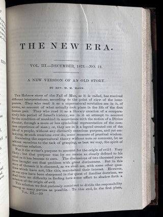 Item 281736. THE NEW ERA: A MONTHLY PERIODICAL, DEVOTED TO THE INTERESTS OF RELIGION AND HUMANITY AND TO THE DIFFUSION OF KNOWLEDGE ON JUDAISM AND JEWISH LITERATURE. VOL III: NRS 7 (July 1873), 9 (Sept 1873), 10 (Oct 1873), 11 (Nov 1873), & 12 (Dec 1873) VOL VI: NRS 1 (JAN 1876) & 2 (FEB 1876). [7 ISSUES FROM 2 VOLUMES]