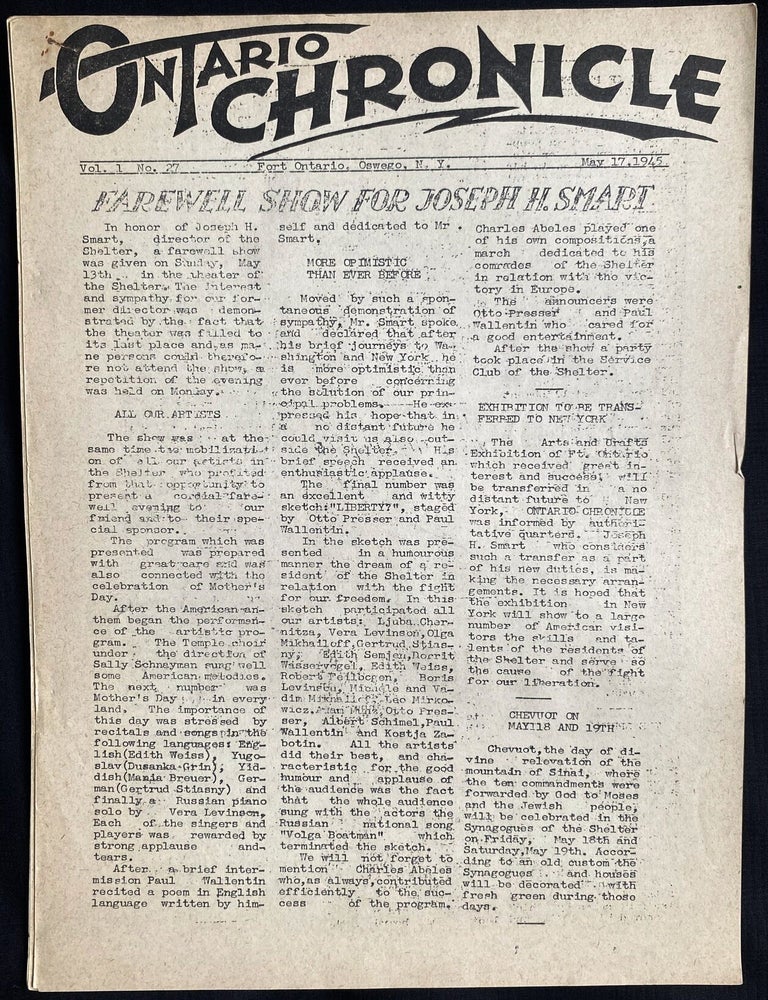Item 281758. ONTARIO CHRONICLE. VOL I, NR 27. MAY 17, 1945