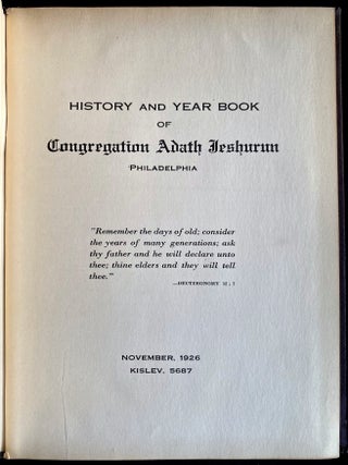 HISTORY AND YEAR BOOK OF CONGREGATION ADATH JESHURUN: PHILADELPHIA [COVER TITLE: CONGREGATION...